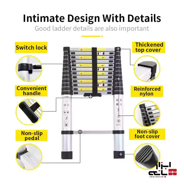 نردبان یک طرفه تلسکوپی آلومنیومی با ارتفاع 2.9 متر
