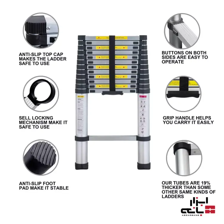 نردبان یک طرفه تلسکوپی آلومنیومی با ارتفاع 3.8 متر