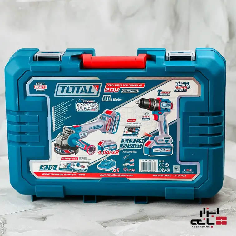 پک دوقلو دریل و سنگ فرز شارژی براشلس توتال مدل TCKLI20273